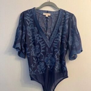 blue lace v-neck bodysuit